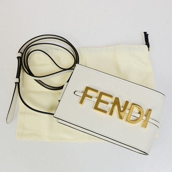 FENDI Logo Mini Shoulder Bag Leather White GHW Made in Italy 77EB940 - Picture 1 of 15